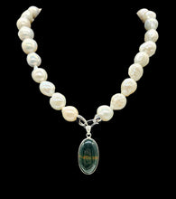 Load image into Gallery viewer, Bloodstone Pendant, Sterling Silver, Oval Shaped, Green Chalcedony with bright red Splatters, Heliotrope Gemstone