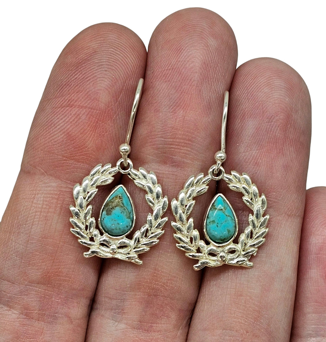 Turquoise Garland Earrings, Sterling Silver, December Birthstone, Pear Shaped, Bezel Set, Protection Stone - GemzAustralia 