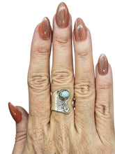 Load image into Gallery viewer, Floral engraved Larimar Ring, Adjustable, Sterling Silver, Stone of Atlantis, Dolphin Stone, Water &amp; Fire Stone