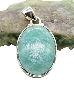 Peruvian Amazonite Pendant, Sterling Silver, Natural glowing seafoam blue green colour, amazing natural Gemstone