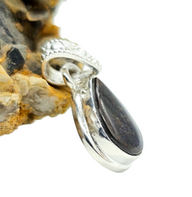 Load image into Gallery viewer, Multi Coloured Ammolite Pendant, Sterling Silver, Pear Shaped, Fossilized Ammonite, Opal like Gemstone, Power Gemstone - GemzAustralia 