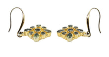 Load image into Gallery viewer, Multi-Stone Peridot Earrings, Gold Plated Sterling Silver, August Birthstone, Geometric Diamond Shaped Design - GemzAustralia 