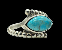 Load image into Gallery viewer, Marquise Turquoise Ring, Size 6.5, December Birthstone, Sterling Silver, Protection Stone, Bohemian Split Band