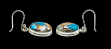 Load image into Gallery viewer, Oyster Turquoise Earrings, Oval Shaped, Sterling Silver, Orange Spiny Oyster Shell, Blue Turquoise, Copper Earrings, Hope &amp; Courage Stone - GemzAustralia 