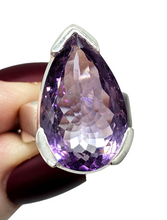 Load image into Gallery viewer, Pear Faceted Amethyst Ring, 16 carats, size 6.5, Sterling Silver, Protection Amulet, February Birthstone - GemzAustralia 