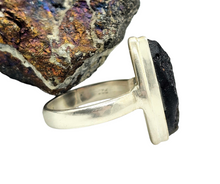 Load image into Gallery viewer, Black Tektite Ring, Size 5.75, Sterling Silver, Meteorite Stone, Aries &amp; Cancer Zodiac, Extraterrestrial Origin - GemzAustralia 
