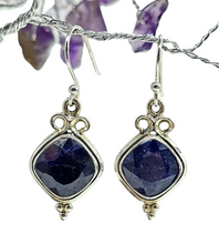 Load image into Gallery viewer, Australian Blue Sapphire Earrings, 10.5 carats, Sterling Silver, Diamond faceted, September Birthstone, Wisdom Stone, Love Stone
