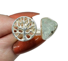 Load image into Gallery viewer, Rough Aquamarine &amp; Tree of Life Ring, Size 7, Sterling Silver, March Birthstone, Pale Blue Gemstone, Divine Communication