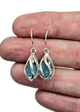 Load image into Gallery viewer, Raw Neon Blue Apatite Cage Earrings, Sterling Silver, Electric Blue Gemstone, Inspirational Stone