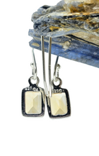 Load image into Gallery viewer, Emerald Faceted Citrine Earrings, Sterling Silver, November Birthstone, Rectangle Shaped - GemzAustralia 