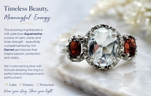 Load image into Gallery viewer, Aquamarine &amp; Garnet Three Stone Ring, Size 6 1/4, Sterling Silver, Vintage Inspired, March and January Birthstones