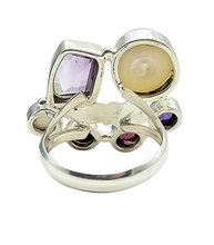 Load image into Gallery viewer, Handcrafted Statement Amethyst, Pearl, Garnet, Lapis Lazuli Ring, Size 7.5, Sterling Silver