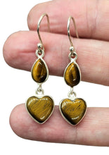 Load image into Gallery viewer, Heart Shaped Tiger's Eye Earrings, Sterling Silver, Genuine Gemstones, Creativity Stone, Kundalini Gem