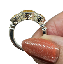 Load image into Gallery viewer, Citrine Trilogy Ring, Size 7, Sterling Silver, Three Stone Ring, November Birthstone, Artisanal Design - GemzAustralia 