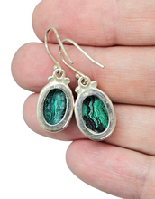 Load image into Gallery viewer, Azurite Malachite Earrings, Oval Shaped, Sterling Silver, Green Blue Gem, Stone of Heaven, Psychic Gemstone - GemzAustralia 