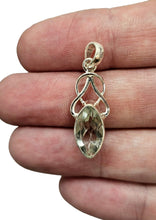 Load image into Gallery viewer, Celtic Inspired Green Amethyst Prasiolite Pendant, 3 carats, Marquise Faceted, Sterling Silver, Alternative August Birthstone