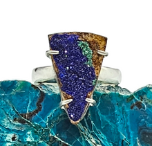 Load image into Gallery viewer, Raw Azurite Ring, size N, Sterling Silver, Triangle Shape, Rough Gemstone, Enhances Creativity
