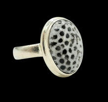Load image into Gallery viewer, Size 6 Stingray Coral Ring, Oval Shaped, Sterling Silver, Black and White Coral, Fossilized, Honeycomb Pattern, Natural
