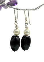 Load image into Gallery viewer, Black Onyx &amp; Pearl Earrings, Sterling Silver, Strength Stone, Provides Support, Grounding Stone, Wisdom Stone - GemzAustralia 