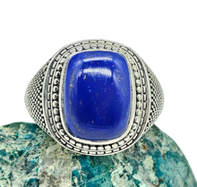 Load image into Gallery viewer, Men's Lapis Lazuli Ring, Size 13, Sterling Silver, Bold Oversized Rectangle Shape, Protection Gemstone