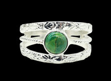 Load image into Gallery viewer, Wide Split Band, Green Turquoise Ring, Size 9, Sterling Silver, Round Shaped, Vintage Inspired, Protection Stone, Goddess Stone