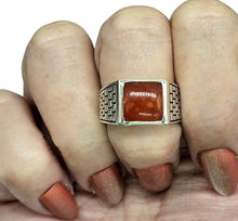 Load image into Gallery viewer, Square Signet Carnelian Ring, Size 8, Sterling Silver, Orange Gemstone, Artist's Stone, Warm Vibrant Gem, Confidence Gemstone, Masculine