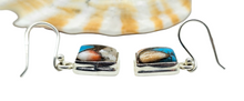 Load image into Gallery viewer, Rectangle Oyster Turquoise Earrings, Sterling Silver, Orange Spiny Oyster Shell, Blue Turquoise, Copper Earrings - GemzAustralia 