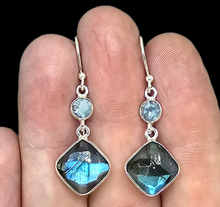 Load image into Gallery viewer, Labradorite &amp; Blue Topz Earrings, Sterling Silver, Mystical Magical Gemstone, Double Drops - GemzAustralia 
