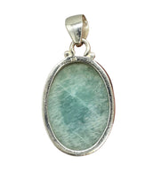 Load image into Gallery viewer, Peruvian Amazonite Pendant, Sterling Silver, Natural glowing seafoam blue green colour, amazing natural Gemstone