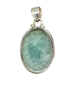 Peruvian Amazonite Pendant, Sterling Silver, Natural glowing seafoam blue green colour, amazing natural Gemstone