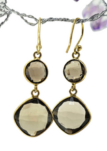 Load image into Gallery viewer, Smoky Quartz Earrings, Sterling Silver, 14K gold Plated, Caramel Brown, Double Drop, Grounding Stone, Anchoring Stone - GemzAustralia 