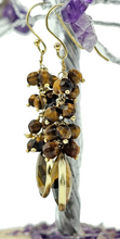 Load image into Gallery viewer, Tiger&#39;s Eye Earrings, Gold Plated Sterling Silver, Checkerboard Faceted, Beaded drops, Genuine Gemstones, Creativity Stone