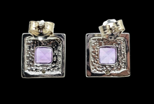 Load image into Gallery viewer, Amethyst Halo Studs, 925 Sterling Silver, Square Shaped, February Birthstone, 2.3 carats, Protection Amulet - GemzAustralia 