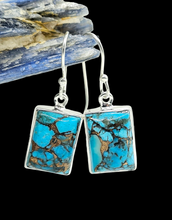 Load image into Gallery viewer, Rectangle Turquoise Earrings, December Birthstone, Sterling Silver, Protection Stone, Love Stone, Good Fortune Gemstone - GemzAustralia 