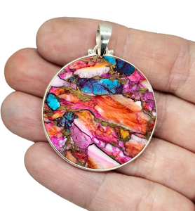 Round Shaped Oyster Turquoise & Pink Opal Pendant
