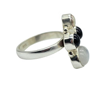 Load image into Gallery viewer, Rainbow Moonstone, Garnet &amp; Pearl Ring, Size 7.5, Sterling Silver, Natural Gemstones, Four Stone Ring