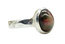 Load image into Gallery viewer, Solid Australian Black Opal Ring, Size 6, Sterling Silver, Oval Shaped, October Birthstone, Aura Gemstone, Psychic Stone, Genuine