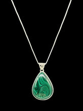 Load image into Gallery viewer, Massive 70 carat Malachite Pendant, Pear Shape, Sterling Silver, Rich Green Gemstone, Visionary Gem, Warns of Danger, Life Force Gemstone