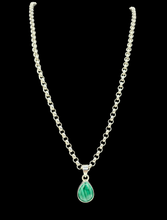 Load image into Gallery viewer, Malachite Pendant, Pear Shaped, Sterling Silver, Rich Green Gemstone, Bezel Setting, Visionary Gemstone, Warns of Danger