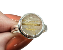 Load image into Gallery viewer, Golden Rutile Ring, Size 7.5, Rutilated Quartz, Sterling Silver, Round Cabachon, Angel Hair, Past Life Gemstone, Genuine - GemzAustralia 