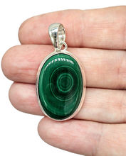 Load image into Gallery viewer, Large Oval Malachite Pendant, Sterling Silver, Beautiful Rich Green Gemstone, Bezel Setting, Visionary Gem - GemzAustralia 