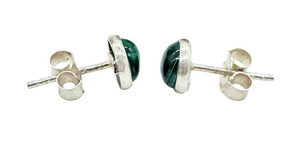 Malachite Studs, Sterling Silver, Round Shaped Earrings, Beautiful Rich Green Gemstone, Visionary Stone, Protection Gem - GemzAustralia 