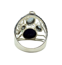 Load image into Gallery viewer, Charoite &amp; Mystic Topaz Ring, Size 7, Sterling Silver, Statement Piece, Four Stone Ring, Wearable Art