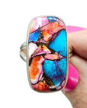 Load image into Gallery viewer, Oyster Turquoise &amp; Pink Opal Ring, Size 7, Rectangle Shaped, Sterling Silver, Organic Natural, Love Stone, Copper Turquoise