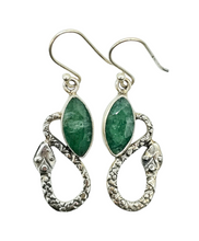 Load image into Gallery viewer, Emerald Snake Earrings, May Birthstone, Stone of Inspiration, Strengthens Memory, Infinite Patience, Deep Green Gemstone - GemzAustralia 