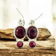 Load image into Gallery viewer, Genuine Ruby Earrings, July Birthstone, 40th Anniversary, Sterling Silver, Double Drops, Courage Gem, Passion Stone - GemzAustralia 