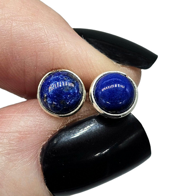 Lapis Lazuli Stud Earrings, Sterling Silver, Round Shaped, Protection Stone, Truth Stone, Relationships & Love Stone - GemzAustralia 