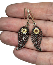 Load image into Gallery viewer, Citrine Earrings, Leaf Design, Sterling Silver, November Birthstone, Luck &amp; Fortune Stone, Wealth and Success Stone