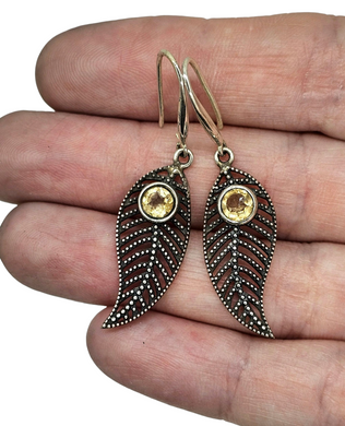 Citrine Earrings, Leaf Design, Sterling Silver, November Birthstone, Luck & Fortune Stone, Wealth and Success Stone