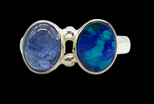 Load image into Gallery viewer, Australian Opal &amp; Blue Kyanite Ring, Size 8.5, Sterling Silver, Toi et Moi Design, Blue Green Opal
